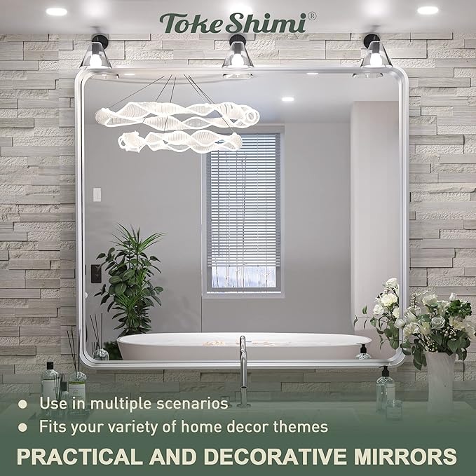 TokeShimi 36 x 36 Inch Wall Mirror Brushed Silver Bathroom Vanity Mirror with Metal Frame Aluminum Alloy Soft Rounded Corner for Modern Farmhouse Wall Decor 1”Deep (Horizontal/Vertical)