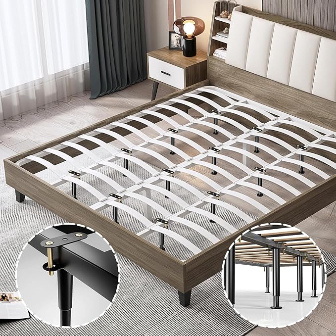 4 Pcs Adjustable Bed Frame Center Support Legs, Heavy Duty Cold Rolled Steel Bed Slat Support Legs With Wider Base, Bed Frame Leg Replacement, Furniture Support Reinforcement Kit, Height 13.8‘’-23.6‘’