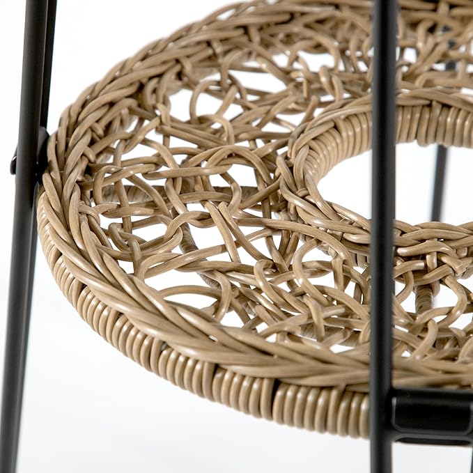 Muse & Lounge Co. Ysar Boho 19-inch Round Coffee Table Outdoor with Tempered Glass Top and Metal Frame, Handcrafted Coastal Furniture for Patio, Poolside, Garden, Yard, Natural