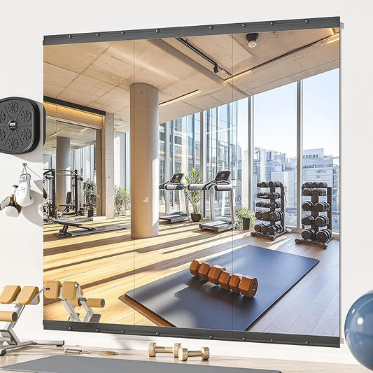 Hasipu 3 Pcs 55''x20'' Home Gym Mirror Large Full Length Wall Mounted Full Body Mirror for Yoga Dance Fitness Exercise Studio Bedroom Garage, Frameless Tempered Glass Workout Mirrors Black Rectangular