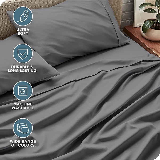 Bare Home Full XL Sheet Set - Luxury 1800 Ultra-Soft Microfiber Full Extra Long Bed Sheets - Double Brushed - Deep Pockets - Easy Fit - 4 Piece Set - Bedding Sheets & Pillowcases (Full XL, Grey)