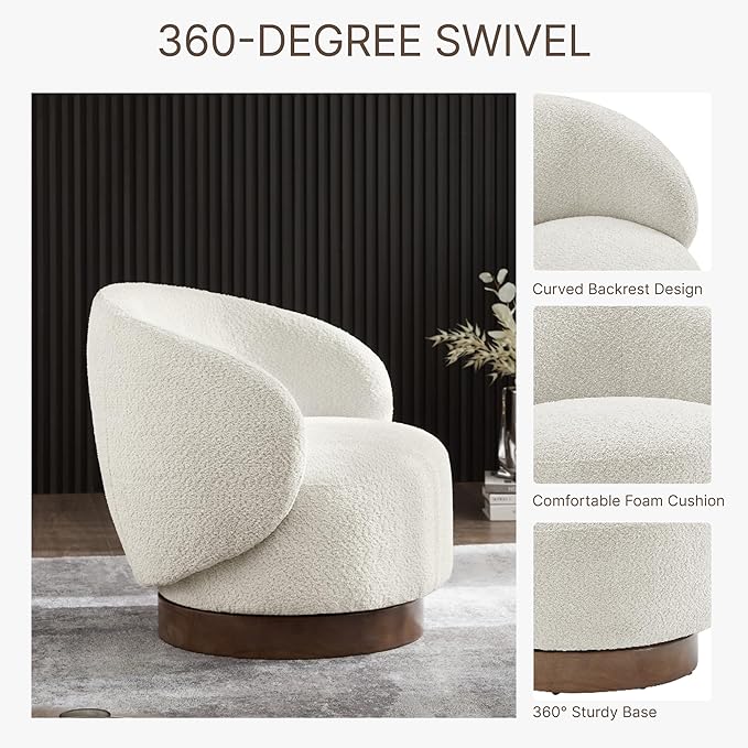 Swivel Accent Chair Round Barrel Armchair Upholstered Performance Fabric for Living Room Bedroom Waitingroom,1 Box,Cream