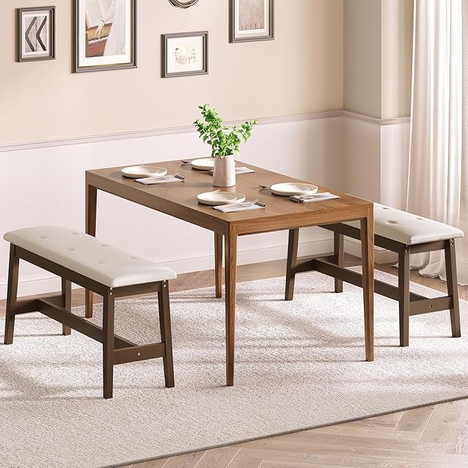 HOOBRO Dining Bench, Bamboo Dining Room Bench with PU Leather Upholstered Seat, for Kitchen, Living Room, Hallway, Kitchen, Entryway, Beige and Brown CE13CD01