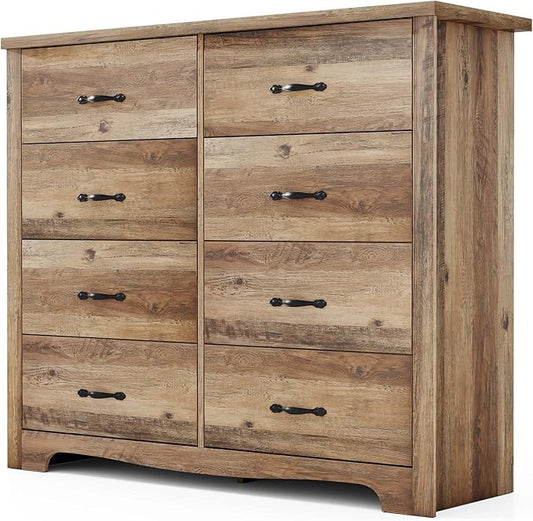 LINSY HOME 8-Drawer Dresser - Modern Bedroom Chest with Wide Drawers, Wood Storage Organizer for Bedroom or Living Room, Brown
