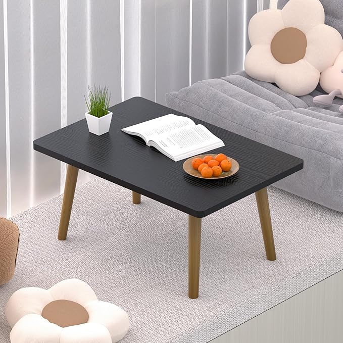 Small Coffee Table for Small Space, Low Table, Floor Table Desk for Sitting on The Floor, Storage Living Room Furniture, Tatami Tea Tables with Solid Wood Legs, Home Office, Farmhouse, Rectangle Black