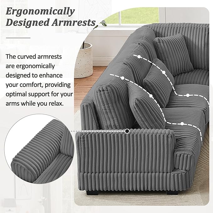 129" Oversized U Shaped Modular Sectional Sofa Couch for Living Room 7 Seater Plush Corduroy Upholstered Large Sofa Deep Seat Cloud Couch with Extra Wide Chaise Lounge and Detachable Thick Cushions