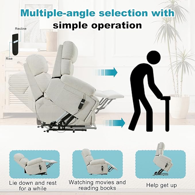Recliner Chair Power Lift Massage Chair Full Body 23" Large Size Electric Recliner with Seniors, Home Theater Seating with Remote Control, Side Pocket, Spacious Seat, Light Gray