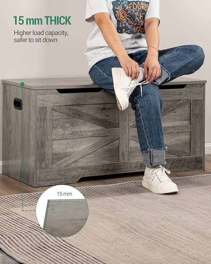 39.4" Storage Chest, Extra Large Storage Trunk with 2 Safety Hinges, Wooden Box Bench, Lift-Top Organizer Chest, Shoe Bench for Entryway, Bedroom, Living Room, Greige SB03405X