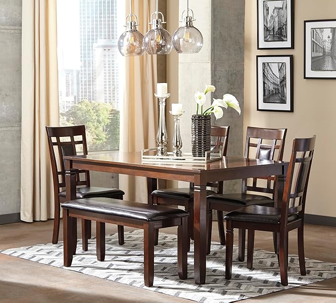 Signature Design by Ashley Bennox Dining Room Set, Includes Table, 4 18" Chairs & Bench, Brown