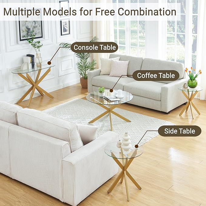 Gold Glass Oval Console Table, Modern Style Entryway Hallway Narrow Sofa Table, Entrance for Entryway, Living Room, Foyer, Hallway, Office， 45" Lx18 Wx30 H Gold