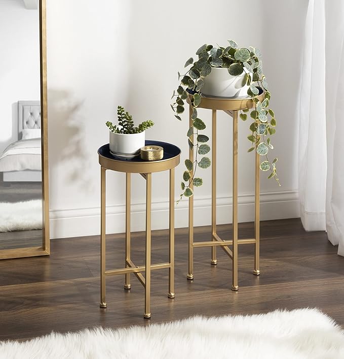 Kate and Laurel Celia Modern Side Table, Set of 2, Navy Blue and Gold, Sophisticated End Tables for Storage and Display