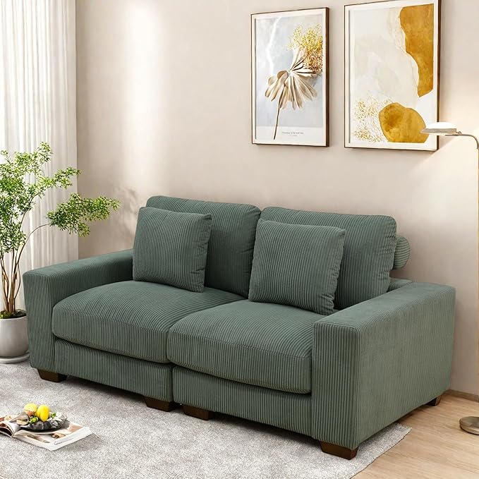 Sectional Couches for Living Room, Loveseat Sofa Comfy Cloud Couch with Deep Seats, Lounge Modern Living Room Furniture for Small Space, Green