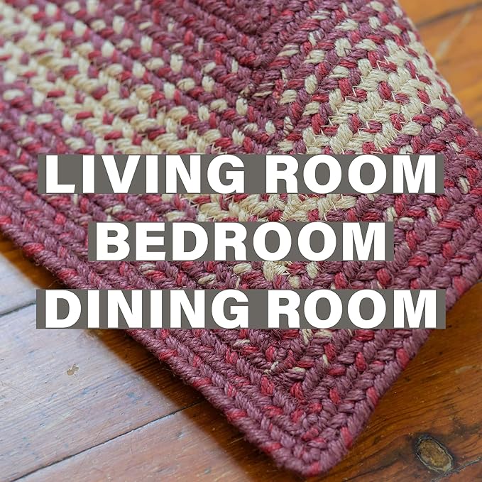 Autumn Maple Burgundy and Tan Braided Area Rug, Jute, 4x6' Rectangle - Rustic Primitive Decor for Entryway, Bedroom, Everywhere