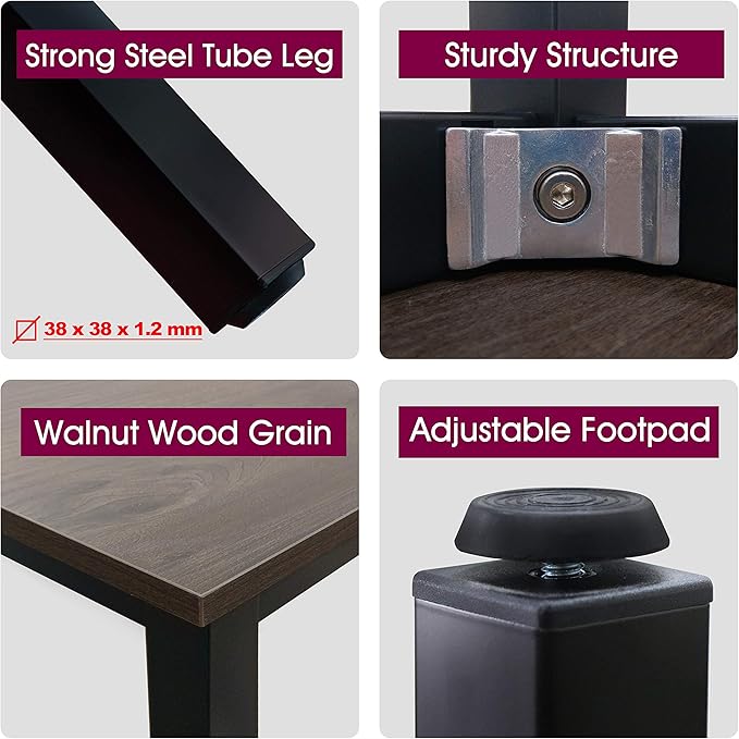 47 inch Large Computer Desk Wood, Modern Simple Style Desk for Home Office, Bedroom, Study Student Writing Desk, Small Spaces, Black Metal Frame, Walnut Top