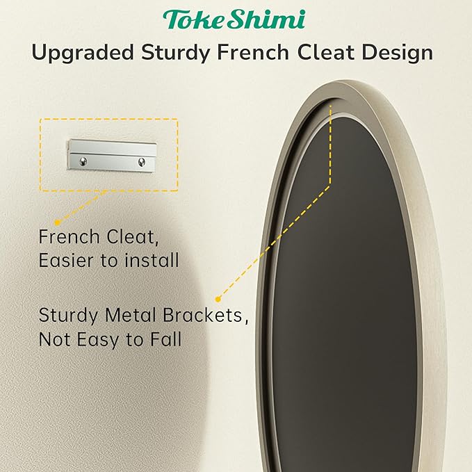 TokeShimi 24 Inch Circle Bathroom Mirror Brushed Nickel, Tempered Round Wall Mirror, Shatterproof 24x24 Hanging Wall Mirrored Farmhouse for Bedroom, Entryway, Restroom, Vanity, Living Room