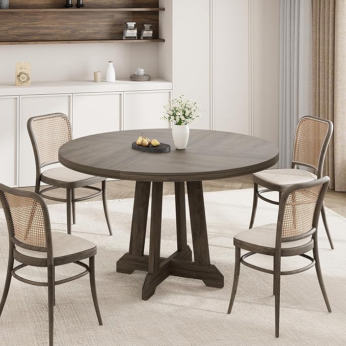 Dining Table for 4 to 6 People, 47 Inch Round Dining Table, Wooden Kitchen Table with Sturty Legs, Dining Room Table for Dining Room, Kitchen, Grey