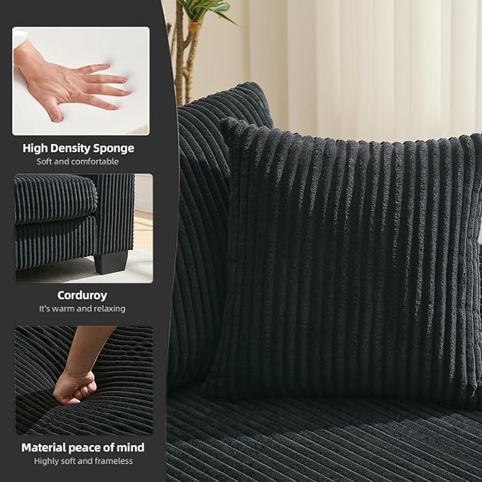 Symmetrical U Shaped Sectional Sofa Convertible Pull Out Sleeper Sofabed with Double Chaise Daybed , Corduroy Upholstered U Shaped Lounge Sofa Couch Bed w/ Throw Pillows for Living Room Apartment