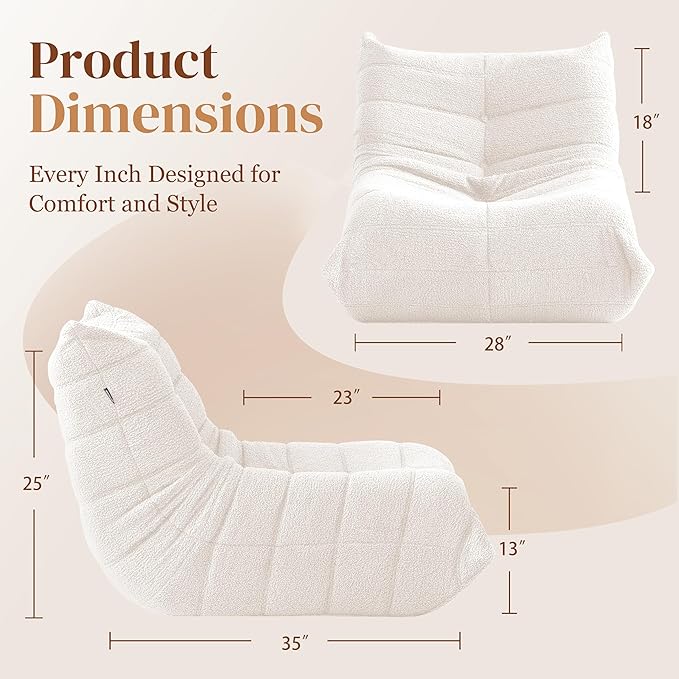 Bean Bag Chair, Fireside Chair Bean Bag Sofa for Adults, Bean Bag Chairs for Teens with High-Resilience Foam, Memory Foam & Non-Slip Base Bean Bag for Living Room, Bedroom, Office (Teddy, Beige)