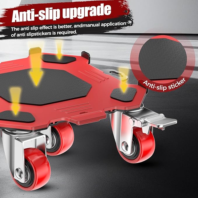Furniture Dolly & Movers 4-Pack 3000lbs - Heavy Duty Interlocking Furniture Sliders with No Scratch Design, Safe for Hardwood Floors, for Sofa/Refrigerator/Piano Moving (Red, 7in)