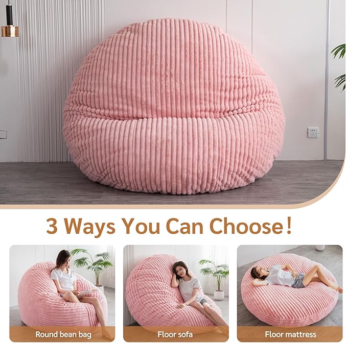 BYBYME 3 in 1 Bean Bag Chairs, Bean Bag Bed for Adults High-Density Foam Filling, Convertible Sofa Bed Faux Fur, Giant Bean Bag Chairs for Adults