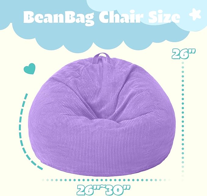 HABUTWAY 2 FT Bean Bag Chair,Giant Bean Bag Chairs,Big Bean Bags with Memory Foam Filled, Large Beanbag Chairs with Soft Corduroy Cover-Purple