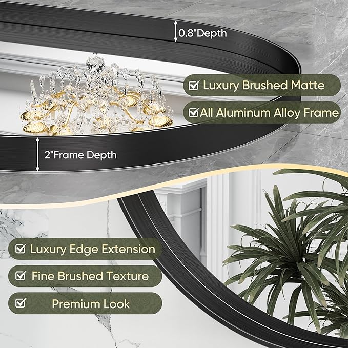 Suidia 22" x 30" Bathroom Mirror, Bathroom Vanity Mirror Metal Framed, Wall-Mounted Mirrors for Bedroom, Living Room, Entryway, Hallway, Black, Oval Style