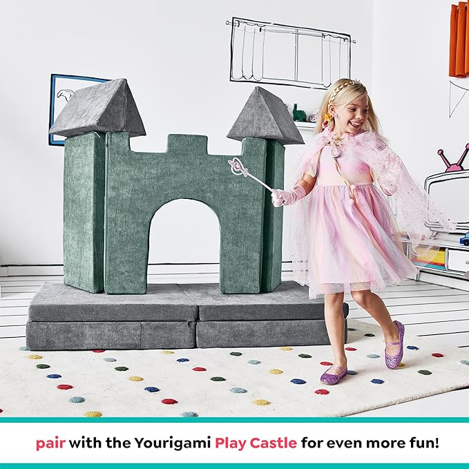 Yourigami Kids and Toddler Play Couch, Convertible Folding Sofa, Durable Foam Modular Design, Mountain Gray