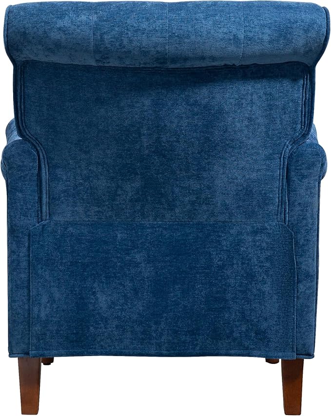 Ball & Cast Comfy Chenille Club Sofa Living Room Chairs,Accent Chair with Springs Cushions & Retro Wooden Legs,Reading Armchair for Bedroom,Office,Blue