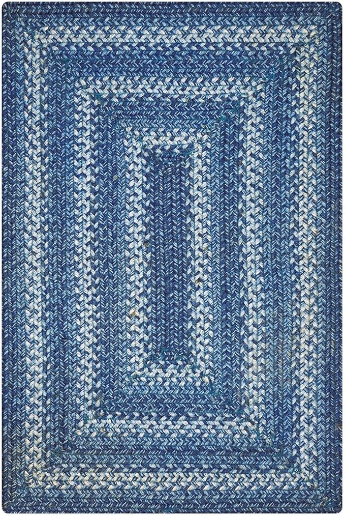 Denim Blue Small Braided Rugs, 2x3' Rectangle - Handmade with Jute, Coastal Country Decor, Perfect for Laundry Rooms, Bathrooms and Entryways - Durable and Easy to Clean