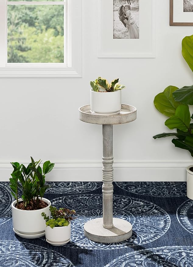 Kate and Laurel Bellport Farmhouse Drink Table, 10 x 10 x 22, Gray, Decorative Coastal Cocktail Table with Round Tabletop and Colonial Base for Farmhouse Decor