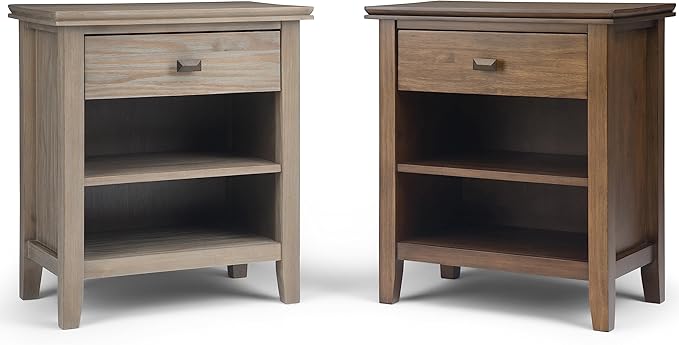 SIMPLIHOME Artisan SOLID WOOD 24 inch Wide Transitional Bedside Nightstand Table in Distressed Grey for the Living Room and Bedroom
