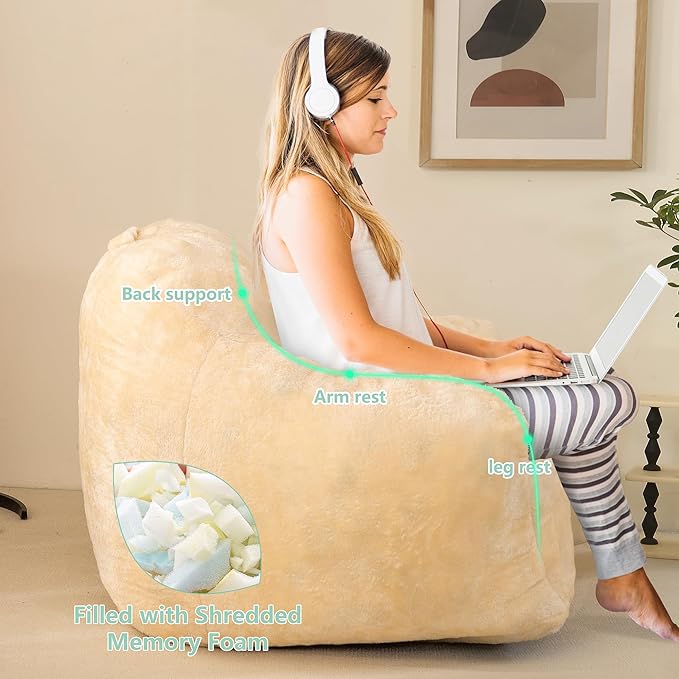 Bean Bag Sofa Chair for Adults, Beanbag Couch for Reading, Gaming, Relaxing, Soft and Durable Cover Lazy Sofa, Beige