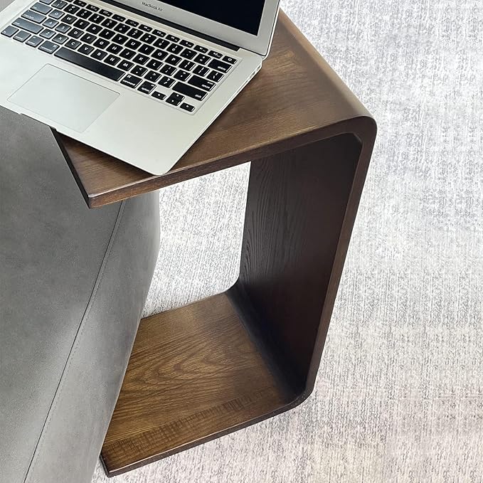 COZYMATIC Carlisha C-Shaped End Table Sofa Table Coffee Table Solid Wood Frame for Living Room Side Table for Bedroom(Set of 2), Walnut Brown