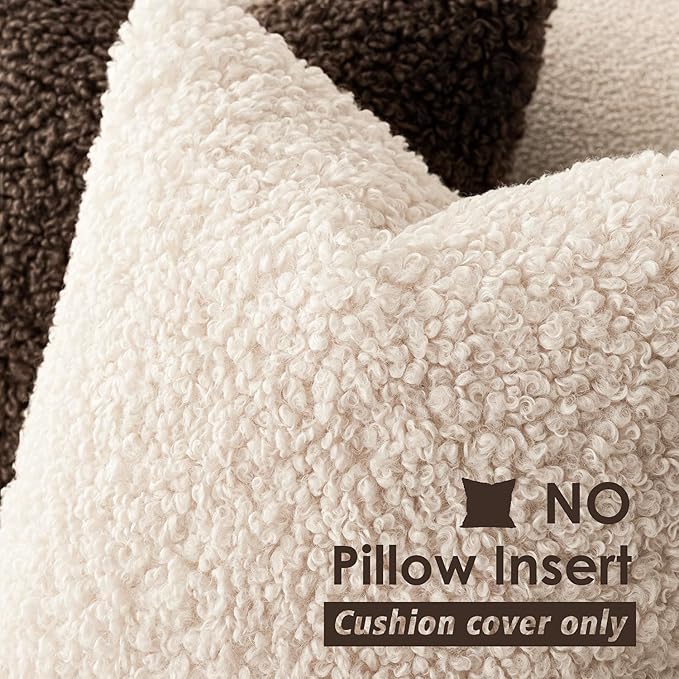 Foindtower 2 Pieces 26x26 Inch Cream Beige, Faux Fur Throw Pillow Cover Accent Sherpa Furry Pillow Covers Fuzzy Soft Pillowcases Cozy Sheepskin Decorative Fleece Cushion Case for Bed Couch Living Room
