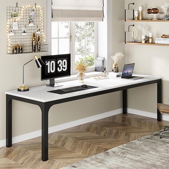 Tribesigns 78.7 Inches Extra Long Computer Desk 2 Person Desk, Double Long Desk, Workstaion for Home Office (White+Black)