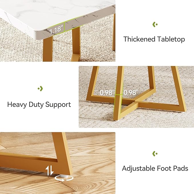 LITTLE TREE 31.5 Inches Small Dining Table for 4, Square Dinner Table for Small Space, Dining Room Tables, White Gold Wooden Kitchen Table with Metal Legs, Modern Leisure Cafe Table for Apartment