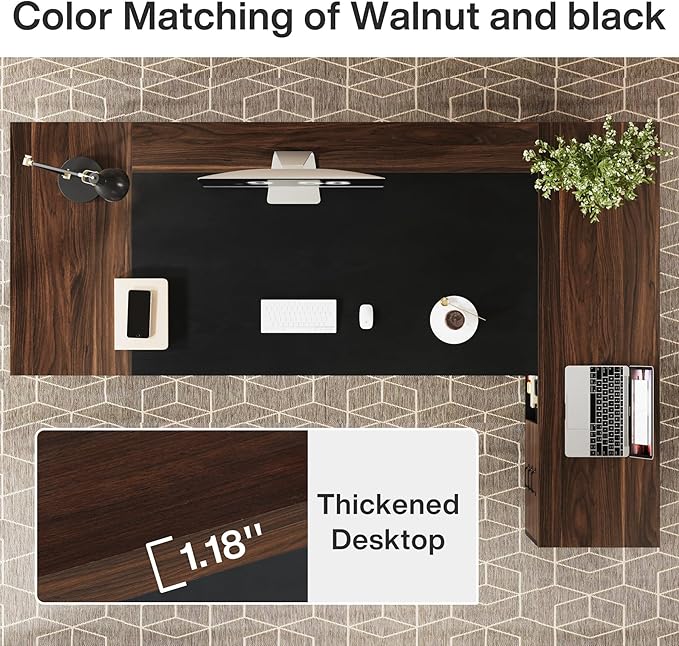 Tribesigns 78" L-Shaped Executive Desk, Large Office Desk with Drawers and Lateral File Cabinet, Business Furniture with Storage Shelves, Modern Computer Desk for Home Office, Walnut & Black