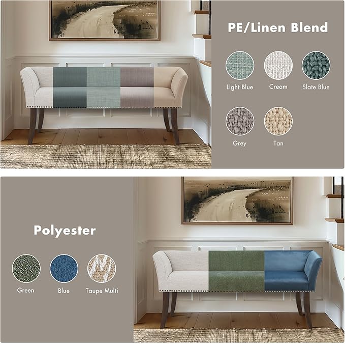 Madison Park Accent Bench, Upholstered with Nailhead Trim, & Padded Seat Entryway Bench Small, End of Bed Bench with Back, 49.5" W x 19.25" D x 23" H, Grey