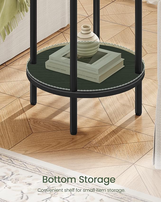 Round Side Table, 2-Tier End Table, Small Side Table with Metal Tube, Industrial Coffee Table, for Living Room, Bedroom, Black TBZ11BB