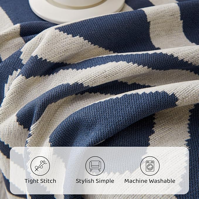 STACYPIK Boho Chenille Blue Sofa Cover L Shaped Couch Cover Reversible Couch Cover for 3 Cushion Couch Non-Silp Furniture Cover for Dogs Cats Sectional Sofa Cover for Loveseat Futon Cover-91X118IN