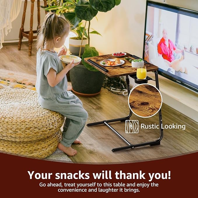 Folding TV Tray Adjustable Dinner - Trays for Eating On Couch Wooden Tables Mate Stand Foldable Desk with Cup Holder Portable