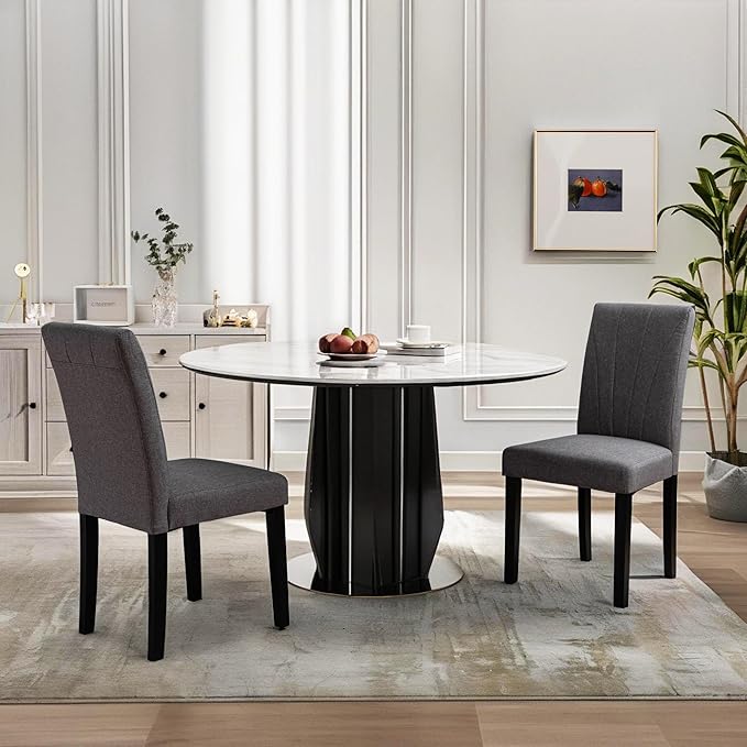 VECELO Upholstered Dining Chairs Set of 4, Modern Fabric and High Back & Solid Wood Legs, Parsons for Kitchen/Living Room- Dark Gray
