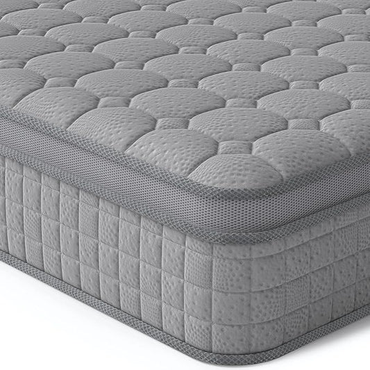 Vesgantti 10 Inch Multilayer Hybrid Queen Mattress - Multiple Sizes & Styles Available, Ergonomic Design with Memory Foam and Pocket Spring, Medium Firm Feel, Grey