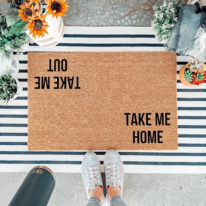 Funny Coir Doormat Take Me Home Take Me Out Front Door Mat Entryway Outdoor Mat with Heavy Duty Front Porch Decor Patio Welcome Mats Entry Natural Coconut Brown Novelty Gift Mat 23.7 x 15.7 inch