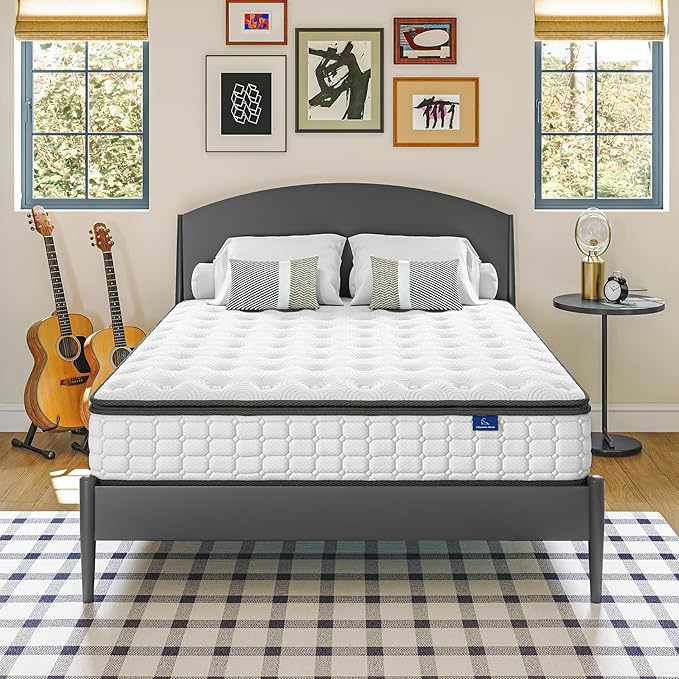 Vesgantti Twin Mattress, 10 Inch Hybrid Twin Size Mattress in a Box, Single Bed Pillow Top Mattresses, Foam and Pocket Coils Innerspring Mattresses, Pressure Relief, Medium Firm Feel