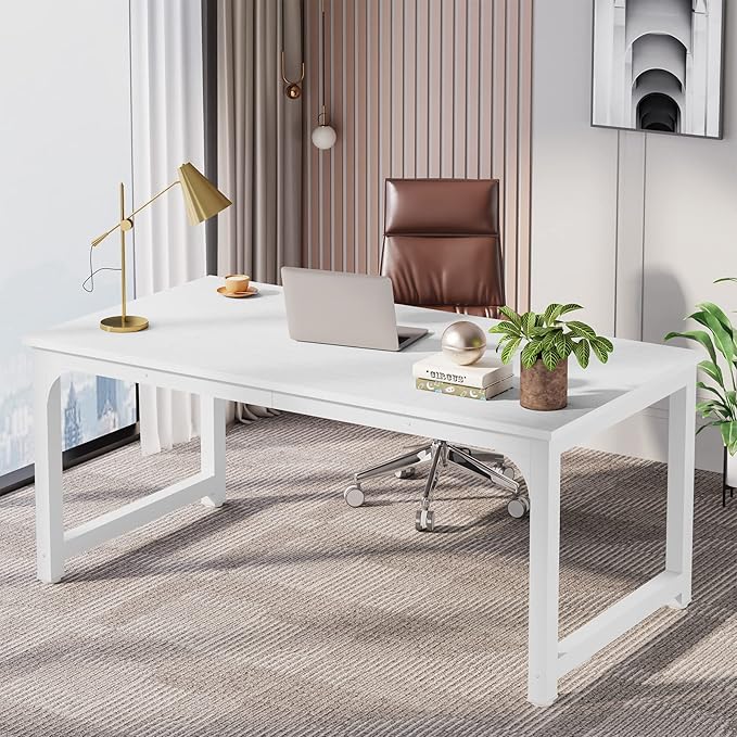 LITTLE TREE 63 Inch Large Executive Computer Office Desk, White
