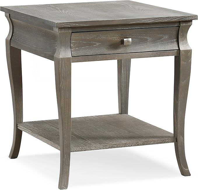 Leick Home Luna End Table, 1 Drawer, Display Shelf, Solid Wood, Easy Assembly, Gray Wash, 24in D x 22in W x 24in H, 11607-GW