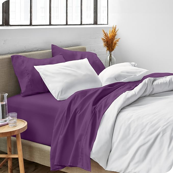 Bare Home Split King Sheet Set - 1800 Ultra-Soft Microfiber Bed Sheets - Double Brushed - Deep Pockets - Easy Fit - 5 Piece Set - Bed Sheets & Pillowcases (Split King, Plum)