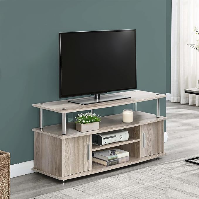 Convenience Concepts Designs2Go Monterey Stand Family Entertainment Center with Storage Cabinets and Shelves, Modern TV Console for Living Room, Office, 47.25", Ice White