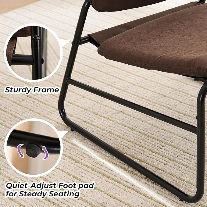 Modern Accent Chair Comfy Living Room Chair Armless Sling Accent Chairs Upholstered Side Sitting Chairs with Metal Frame for Office Reception Reading Bedroom Waiting Room, Brown
